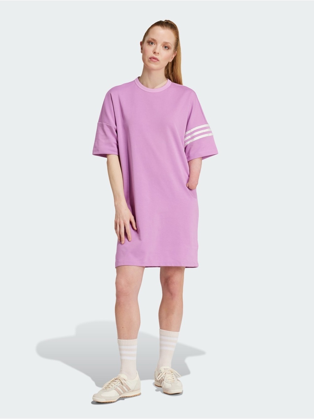 Adidas Adicolor Neuclassics Purple Crewneck Short Sleeve T-Shirt Dress